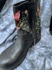 Biker Boots, Damen Stiefeletten, Stickerei Schwarz Gr. 40