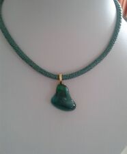 Schmuck Halsband Nappa Leder mit Echsen Prägung dunkelgrün mit Kristall 54 cm