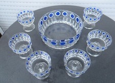 Puddingservice Set aus Glas mit Schüssel und 6 Schalen mit Fuss