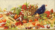 3 Servietten~Herbst, Vogel, Beeren, Nüsse, Pilze, Blumen, Blätter, selten ~33x33