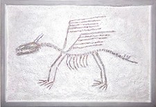 Reliefbild Dino Drache Fabelwesenskelett in Sandstein