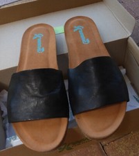 Greenova  🧦 Pantoletten 41 Schuhe Latschen flach ECHT Leder Sandalen schwarz