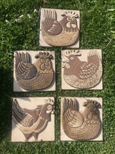 Konvolut Ceramano Wandplatten Wandbild Fliese Hühner, 5 Stück