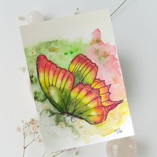 Schmetterling Aquarellgemälde Original A6, Aquarell Kunst, Wasserfarbenkunst