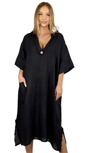 Damen 100 leinenkleid mit - %,