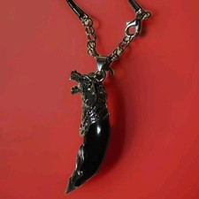 Wikinger Symbol! Wolf-Zahn Anhänger, schwarz, mit Kette 60 cm lang.  Neu!