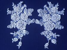 2 Spitze Applikation Hochzeit Braut Tanz Kleid Verzierung Perlen Pailletten weiß