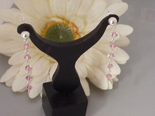 Echt 925 Silber Ohrringe Ohrstecker Hänger rose Rosa Swarovski Damen lange 