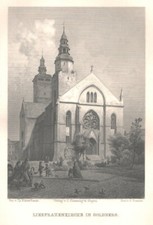 "Liebfrauenkirch in Goldberg" Złotoryja in Polen Original Stahlstich von 1885   