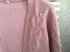 Damen Strickjacke elegant mit Zopfmuster und Perlen Größe 42 NEU