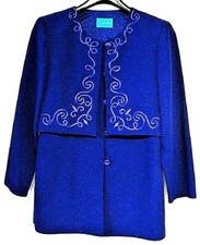 Canda C&A Blazer Trachten Jackett Kurzmantel Bestickt Edel Blau Gr. 40 Neuwertig