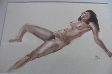 Signiert: Liegender Akt mit gespreizten Beinen - hinter Passepartout- 39x27 cm