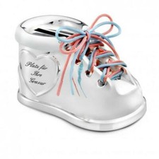 Spardose Baby Schuh - Schnürsenkel in rosa und blau - mit Gravur veredeln lassen