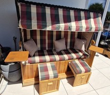 Strandkorb Usedom 3-Sitzer XXL 165cm modifiziert, Abdeckhaube, VA Schrauben