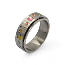 Anti Stress Fidget Ring drehbar Edelstahl bunt Mond und Sterne anxiety ring