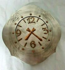 Zinn Wand Uhr mit Kupfer Ziffern Zeigern Handarbeit ohne Werk Jugendstil Retro