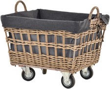 Holzwagen mit Rollen / Kaminholzwagen aus Rattan/ mit Stoffinlett /Grau-Natur