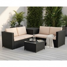 Gartenmöbel Sitzgruppe Sofa XXL PolyRattan Sitzgarnitur Schwarz Auflagenbox