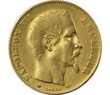 20 FRANCS GOLD Napoleon III 1860, Kopf NACKT Straßburg Sehr guter Zustand