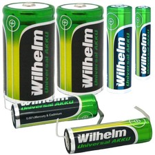 Universal Akku Wilhelm AA Mignon AAA Micro C Baby D Mono Lötfahne U-Form Z-Form