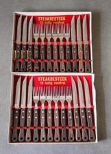 0716) Steakbesteck 24. Teilig Steakmesser  + Gabeln  rostfrei Holz Griff