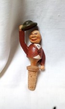 alter mechanischer Zierkorken Holz handgeschnitzt "verbeugung mit Hut" unbenutzt