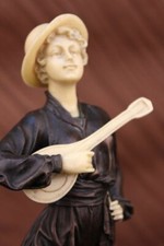Unterzeichnet Jugendstil Schöne Gitarre Player Bronze Und Skulptur Figur
