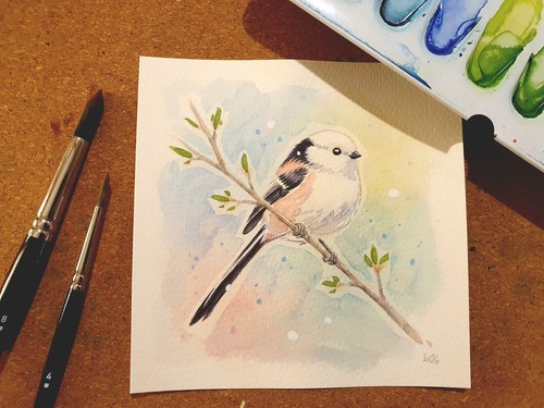 Aquarell schwanzmeise - aquarell,