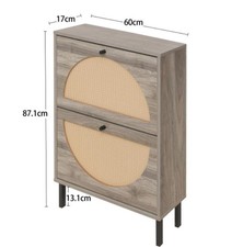 Schuhschrank 60cm Vintage Braun mit Rattan Türen und Rückwand für Flur Langlebig