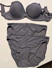 Push Up BH 90C Und 2Höschen, 46/48 in blaugrau Neu 