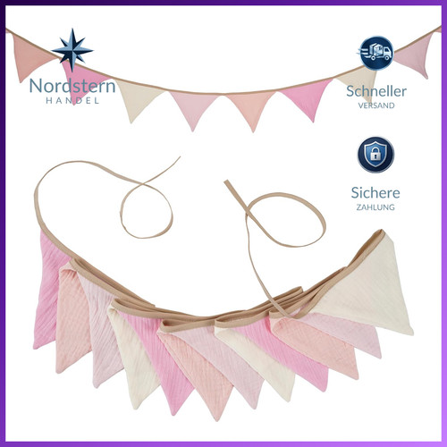 Wimpelkette musselin rosa - musselin, 2,8m