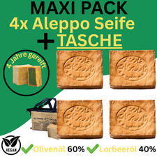 4x Alepposeife Original- 60% Olivenöl 40% Lorbeeröl - mit Tasche #Aleppo-Seife
