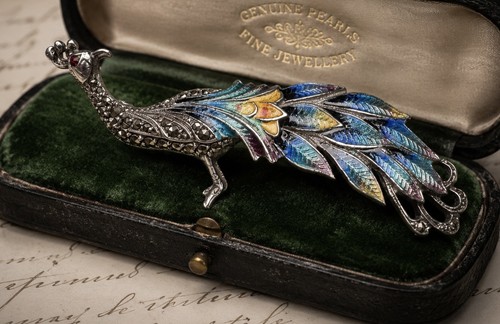 Pfau 925 silber emaille - pfau,,