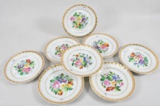 N92V89- 8x KPM Waldenburg Porzellan kleiner Teller Goldrand Blumen Motiv 