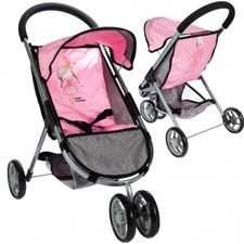 Malplay Puppenwagen Kinderwagen Rosa Grauer für Puppen Geschenk ab 3 Jahren  