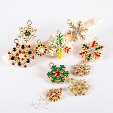 10x Anhänger Weihnachten Charm Schneeflocke Strass vergoldet GlitzerInsel 00756