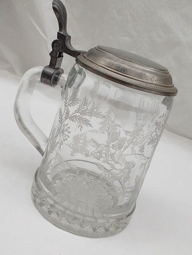Bierkrug aus glas zinndeckel - bierkrug,