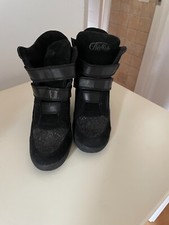 Buffalo Booties Schwarz Leder und Wildleder mit  Wedges Gr. 36