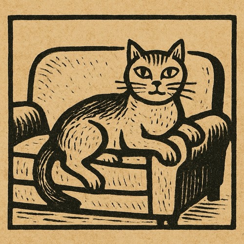 Katzen linoldruck linolschnitt - linoldruck,