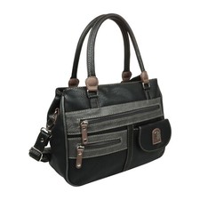 Praktische Damen Tasche Handtasche Schwarz Handgriffe Umhängetasche Shopper Edel