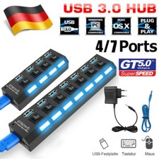 USB 3.0 Hub 4/7 Port Splitter Adapter Verteiler mit Netzteil Schalter PCLaptop