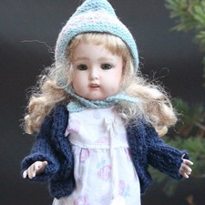 Antikes Puppenkleid m Haube Strickjacke für 35cm Käthe Kruse Antique Doll Dress