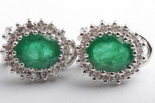 Smaragd Brillant Diamant Clipstecker Ohrringe 750 18K Weiß Gold Länge 1,4cm #