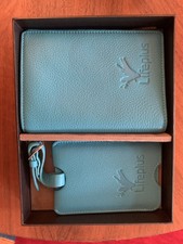 Reiseset, Brieftasche und Kofferanhänger, Leder, neuwertig