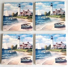 Schöne Getränkeuntersetzer 4 Stück - Maritim Leuchtturm