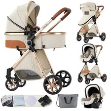Highend 3 in 1 Kinderwagen Komplett Set Buggy+Babyschale Bett Wickeltasche Weiß