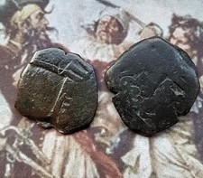 2 Echte Piraten Münzen. 17 Jh. Kolonial Spanien. COB