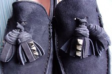 Pretty Ballerinas Loafers Halbschuh Rauleder dunkelblau 39 Tasseln + Studs