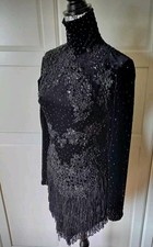 Latein Turnierkleid Damen S/M, Quaste & auffällige Glitzerapplikationen