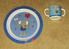 Sigikid Kindergeschirr, Teller + Tasse, Motiv Elefant, Melamin Ware